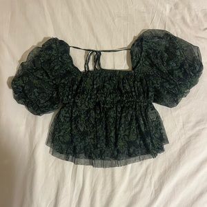 Free People tulle puff sleeve baby doll blouse